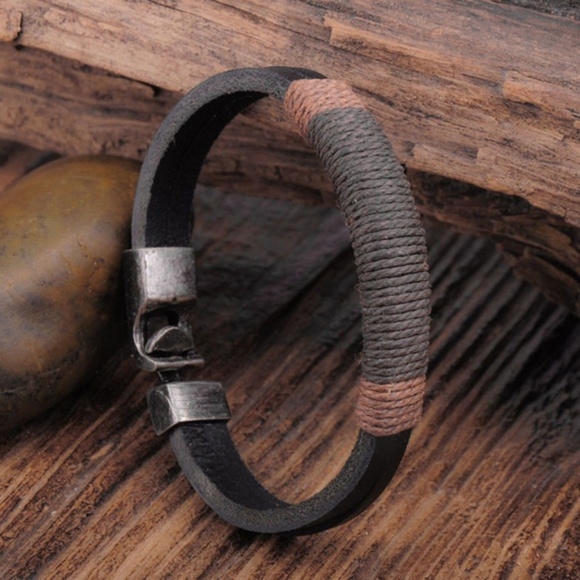 Other - Men's Leather Black & Brown Wrapped Bracelet